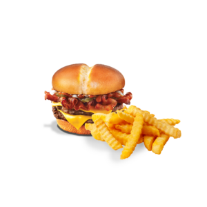 bacon double cheeseburger and fries