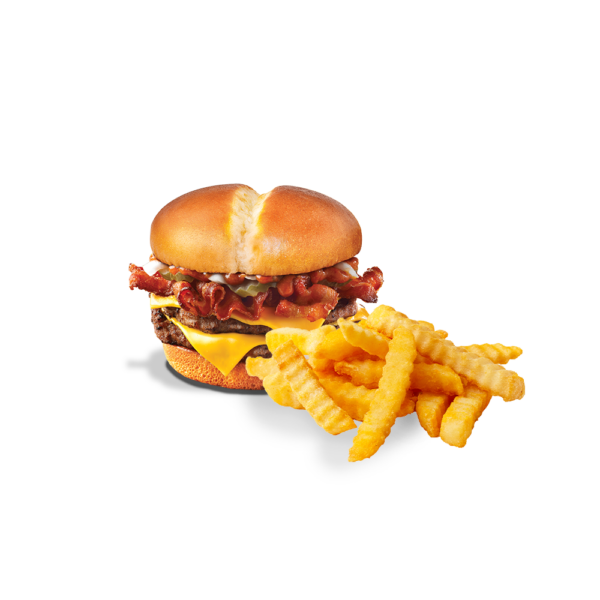 bacon double cheeseburger and fries
