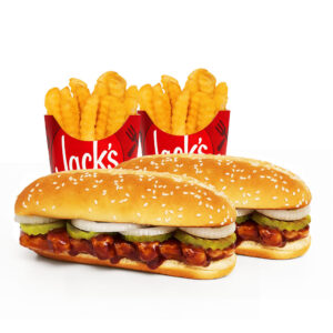 rib sandwich and fries for 2